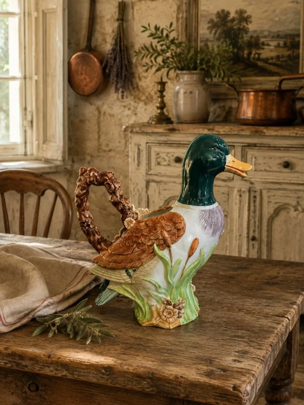Vintage Hand Painted Mallard Duck Pitcher Jug
